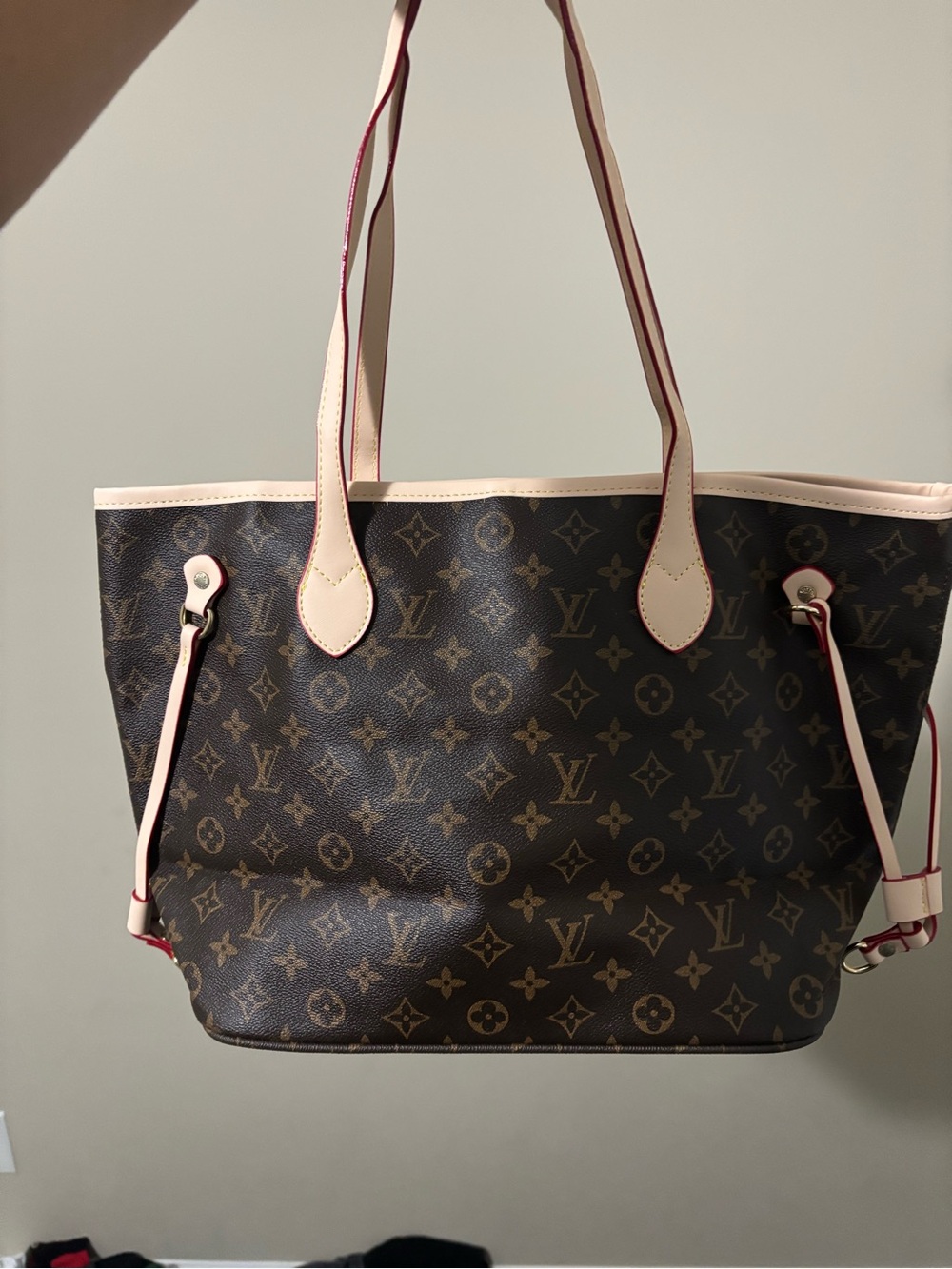 Designer-Inspired Monogram Canvas Tote in Brown with Natural Trim